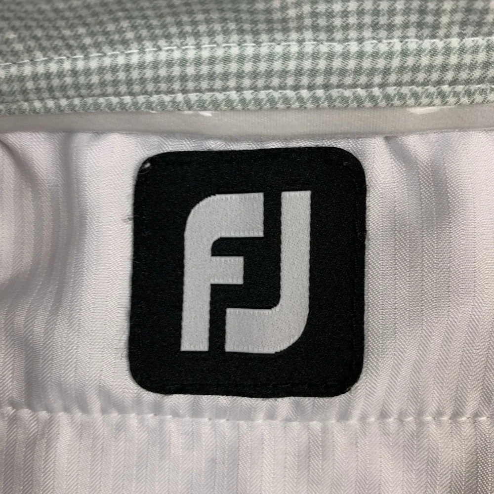 Footjoy Shorts Mens 34* Green Micro Check Golf Chino Casual Polyester Flat Front